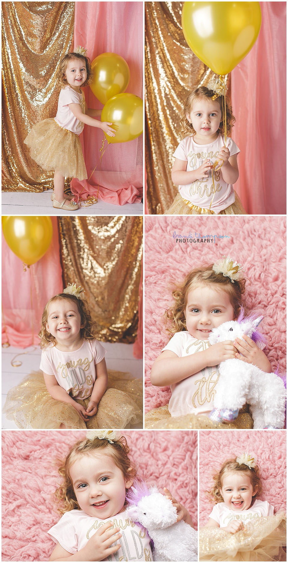 pink and gold studio photography in plano, tx for a three year old girl